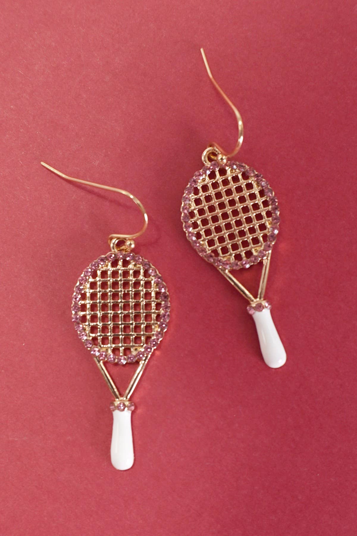 TENNIS RACKET RHINESTONE DROP EARRINGS