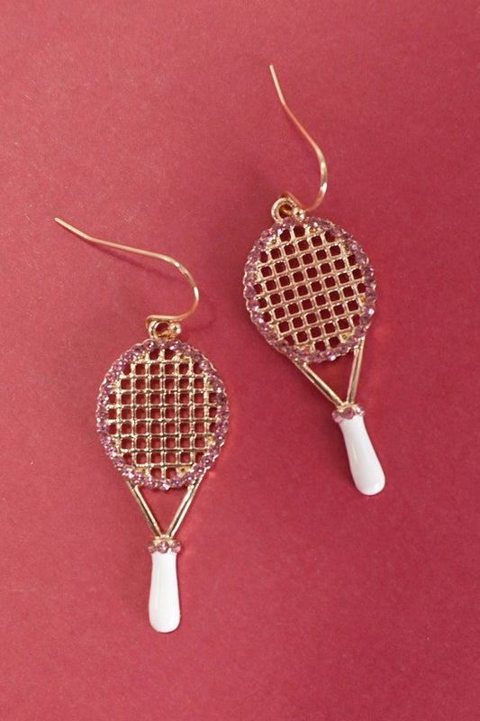 TENNIS RACKET RHINESTONE DROP EARRINGS