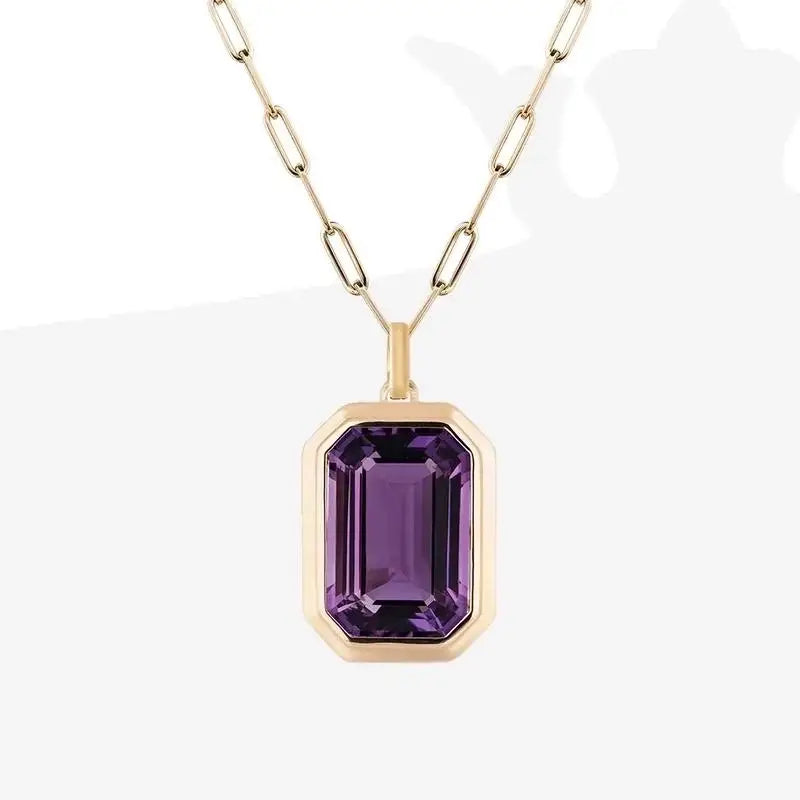 Vintage Style Stainless Steel Amethyst Zircon Pendant Necklace