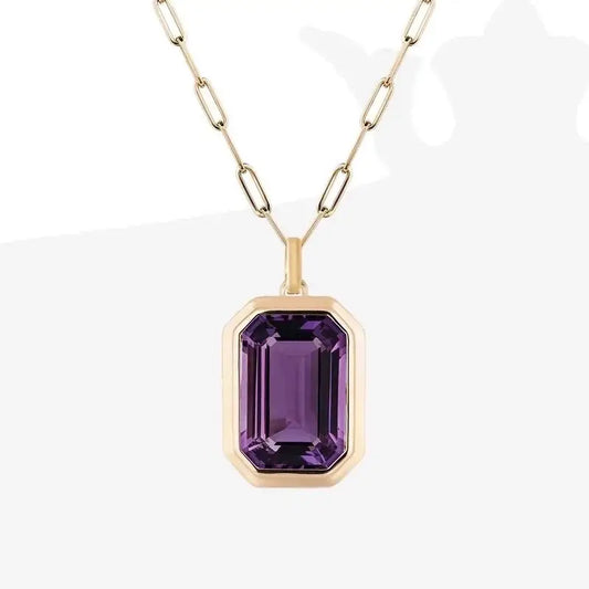 Vintage Style Stainless Steel Amethyst Zircon Pendant Necklace