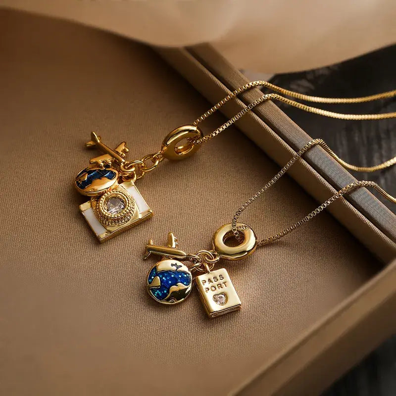 18K Gold Plated Camera Pendant Necklace – Travel Charm