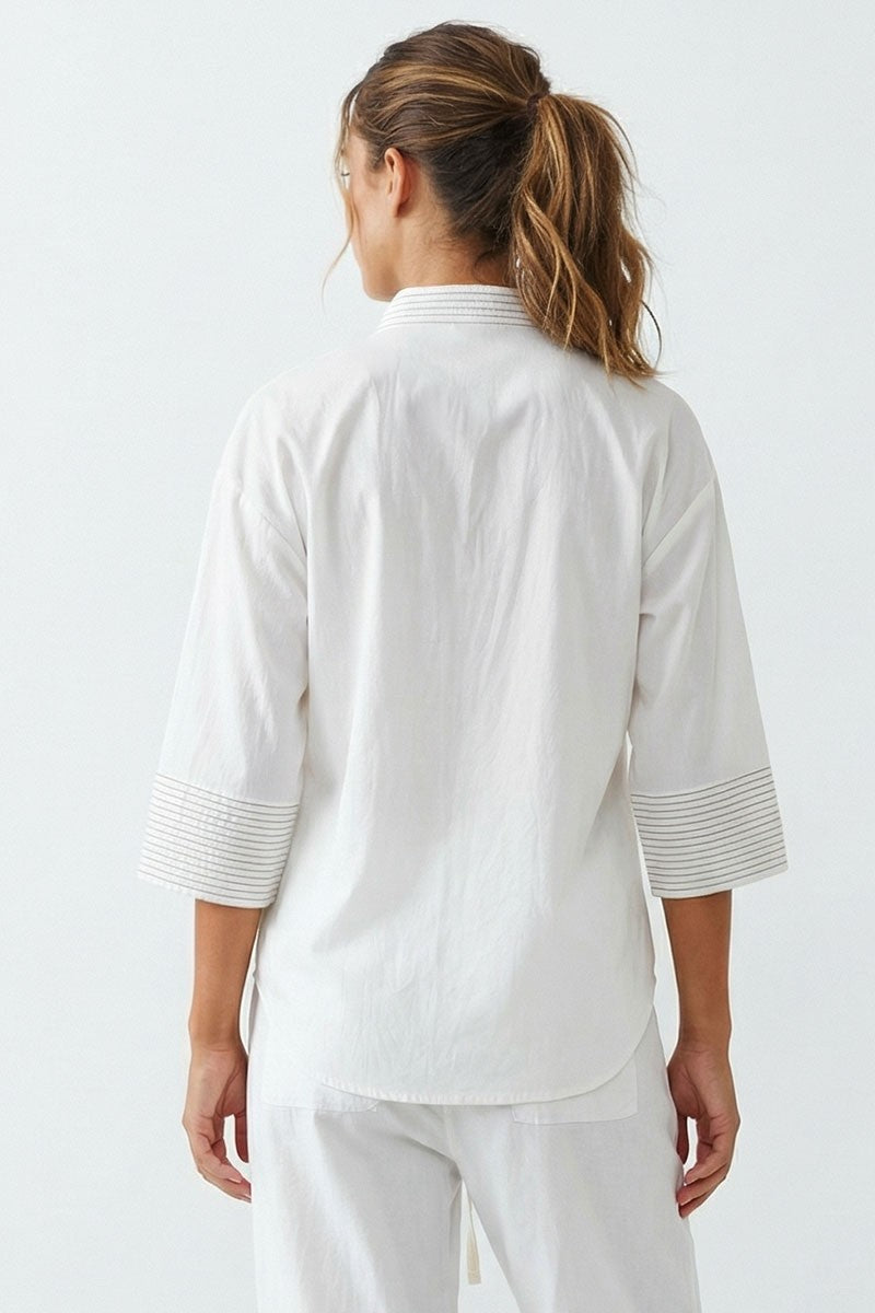TRINITY CONTRAST STITCH POPOVER BLOUSE
