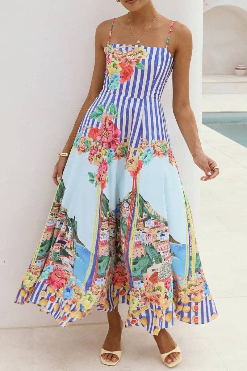 Positano Striped Strappy Maxi Dress