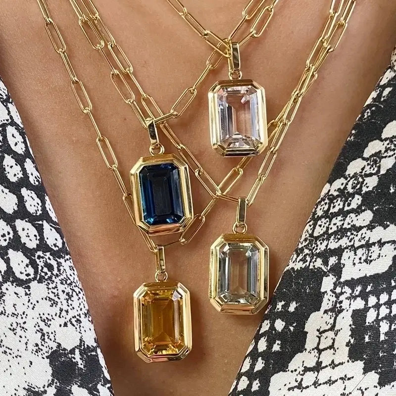 Vintage Style Stainless Steel Amethyst Zircon Pendant Necklace