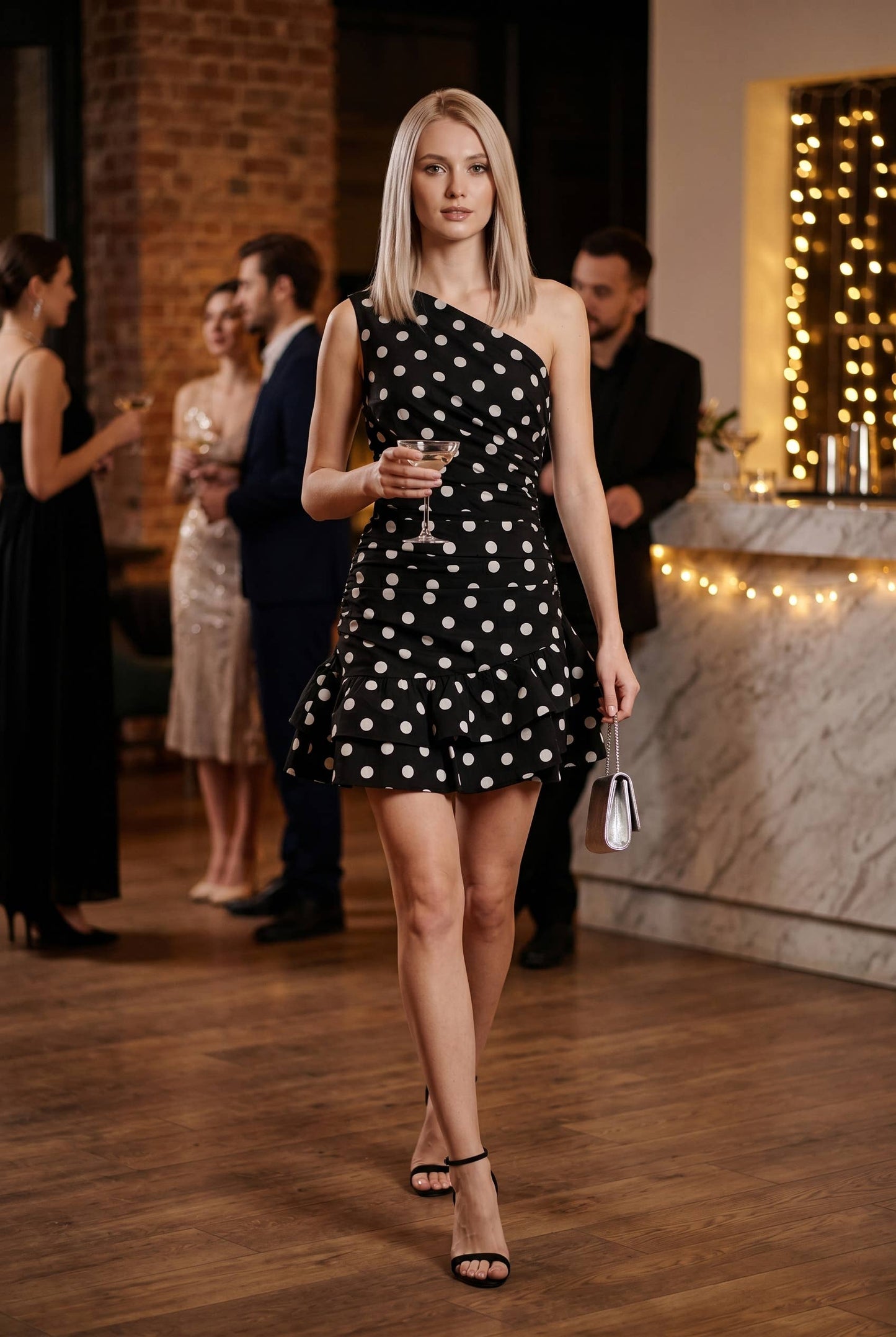 POLKA DOT ONE SHOULDER DRESS