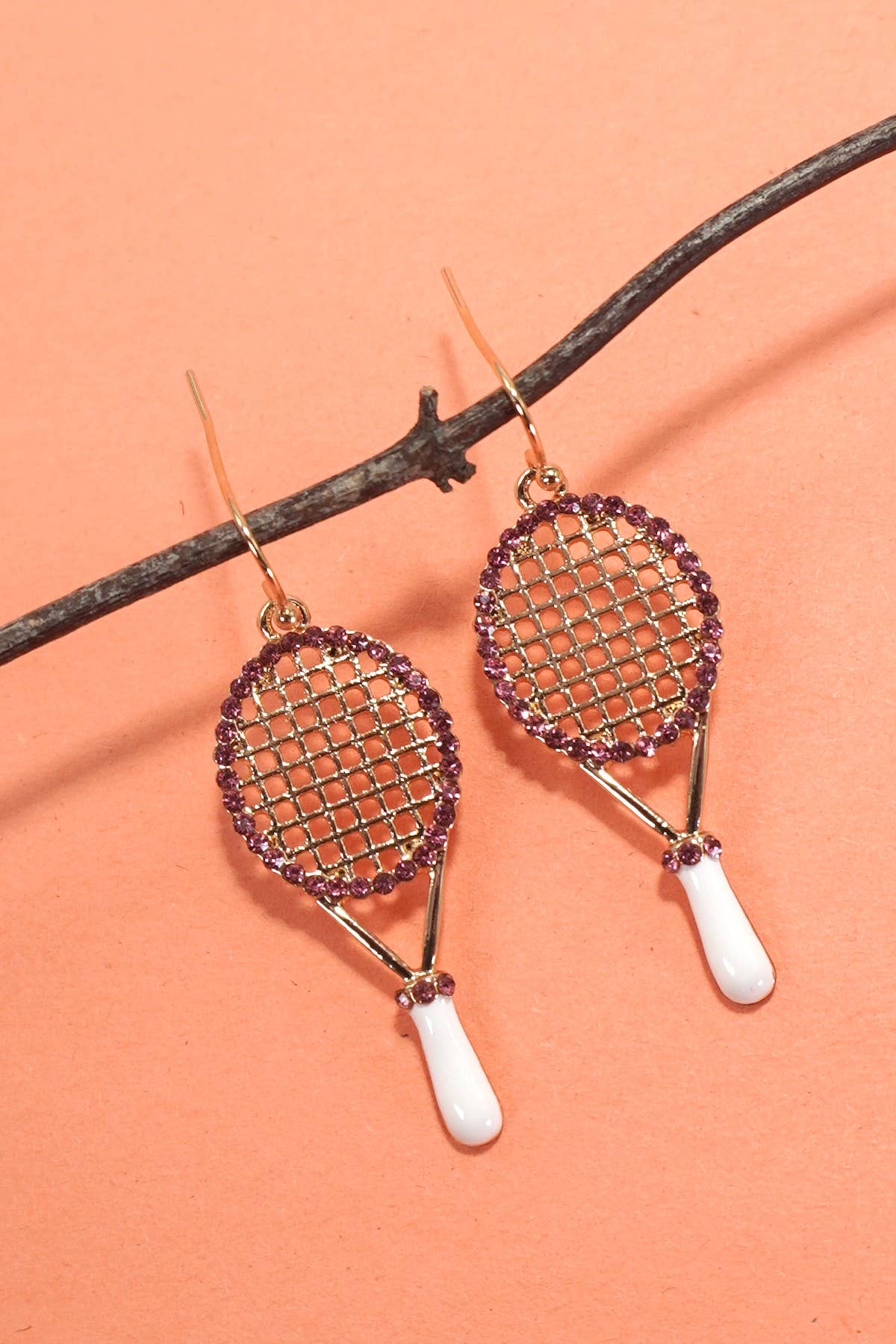 TENNIS RACKET RHINESTONE DROP EARRINGS