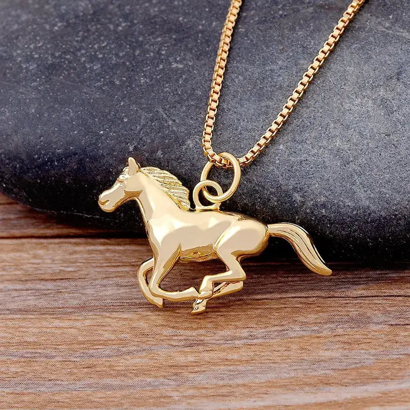 Horse Pendant Necklace Chain Gold Plated Jewelry