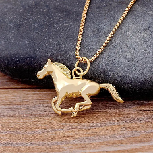 Horse Pendant Necklace Chain Gold Plated Jewelry