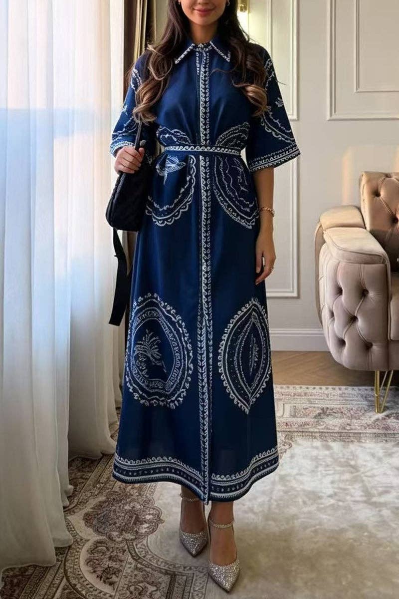Ocean themed Print Button-Up Shirt Dress
