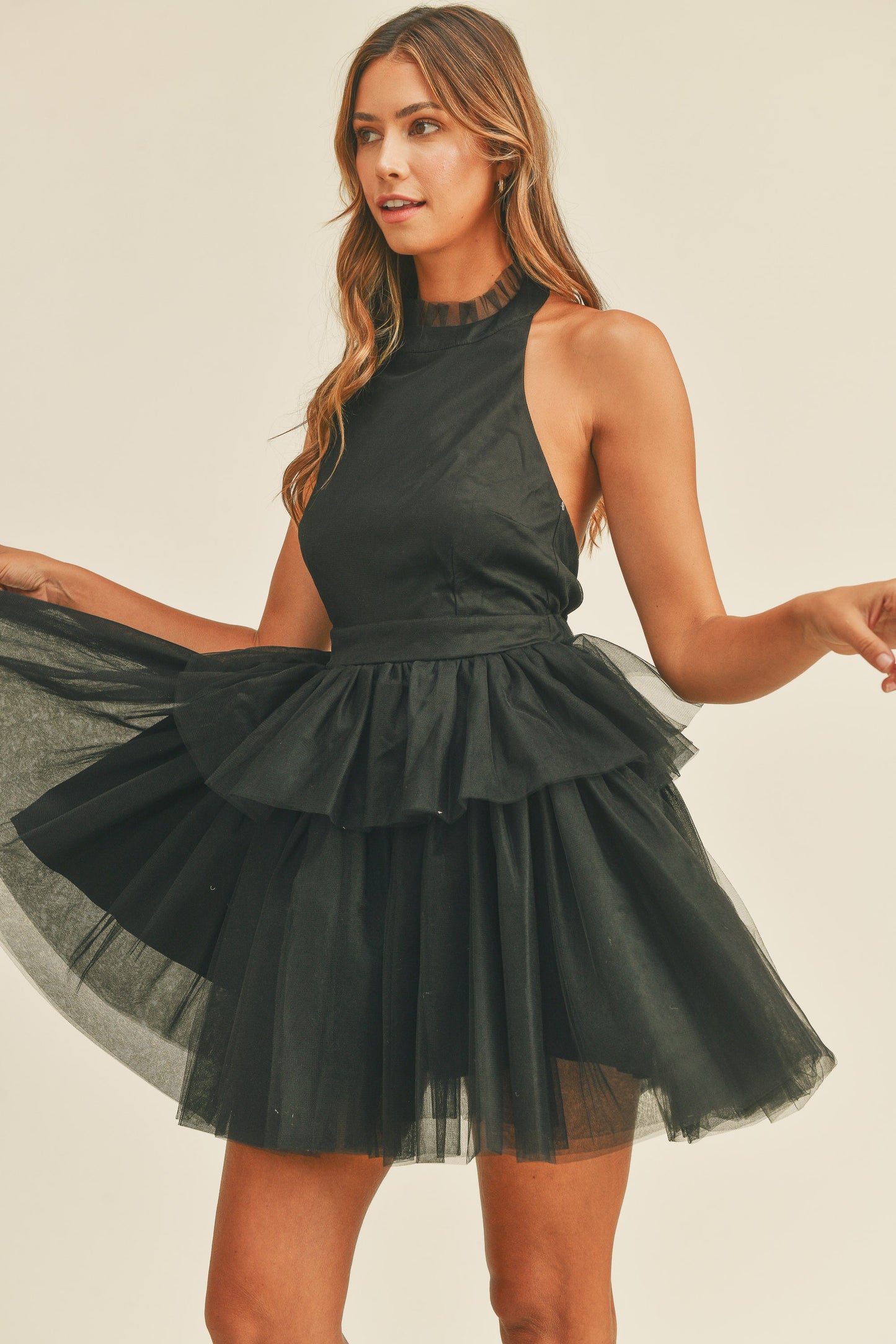 CASSIE TULLE HALTER DRESS