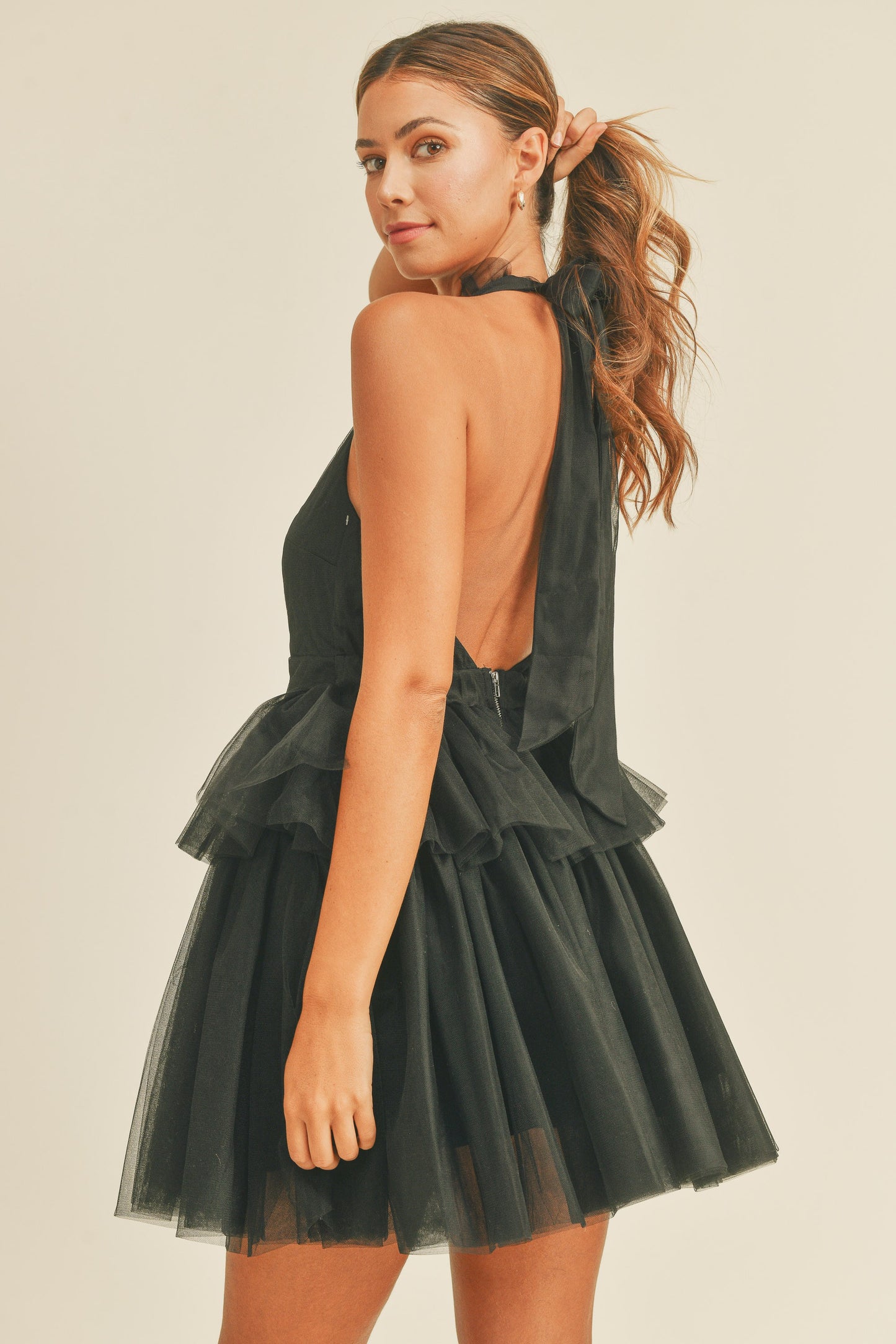 CASSIE TULLE HALTER DRESS