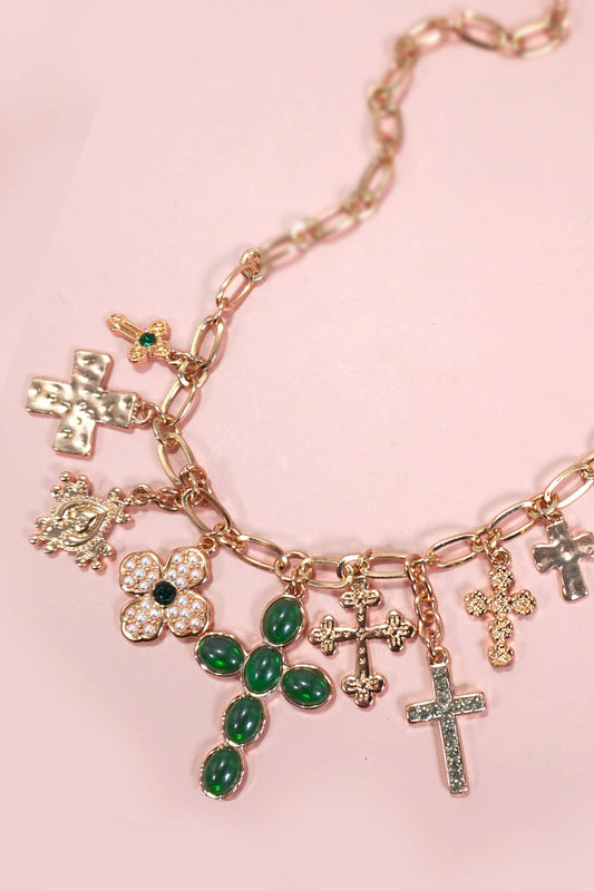 CHARM NECKLACE-MULTI CROSS CHARMS NECKLACE