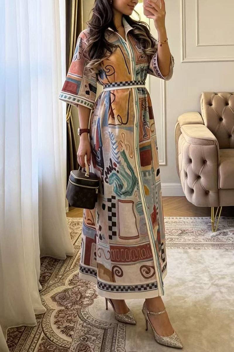 Ocean themed Print Button-Up Shirt Dress