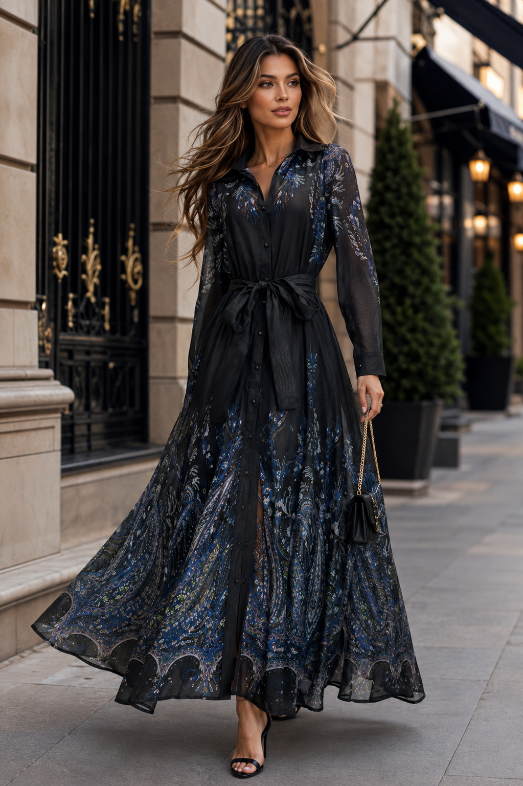 MIDNIGHT GARDEN ORGANZA MAXI DRESS