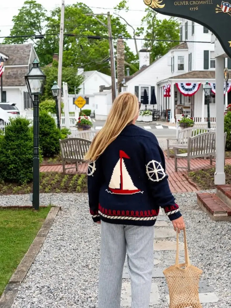 COASTAL SAILBOAT VARSITY CARDIGAN