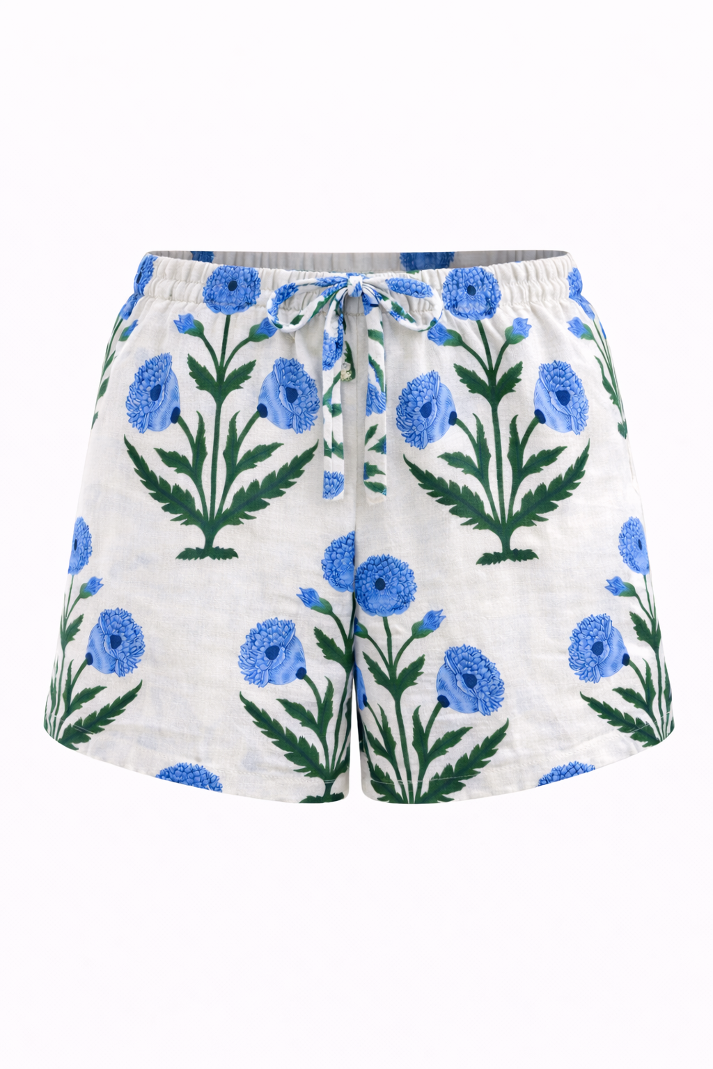 Big Blue & Green Floral Print Women's Button Up Ruffled Set
