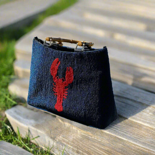 FALMOUTH NAVY BEADED LOBSTER HANDBAG