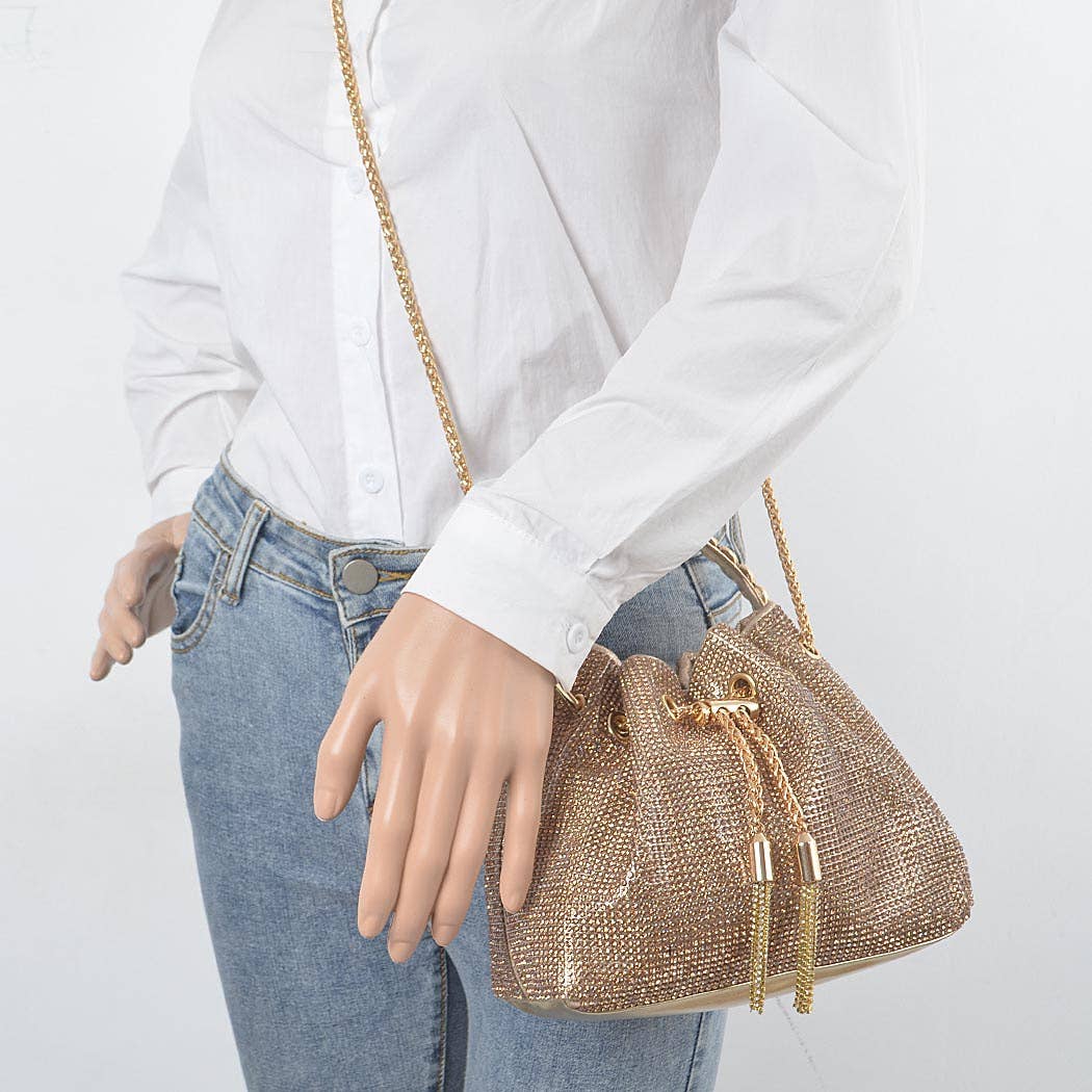 Rhinestone Top Handle Bucket Bag
