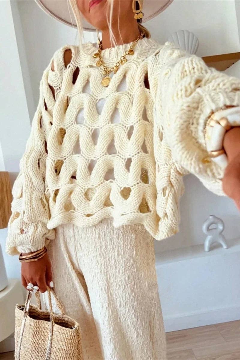 WAFFLE OPEN KNIT COZY SWEATER