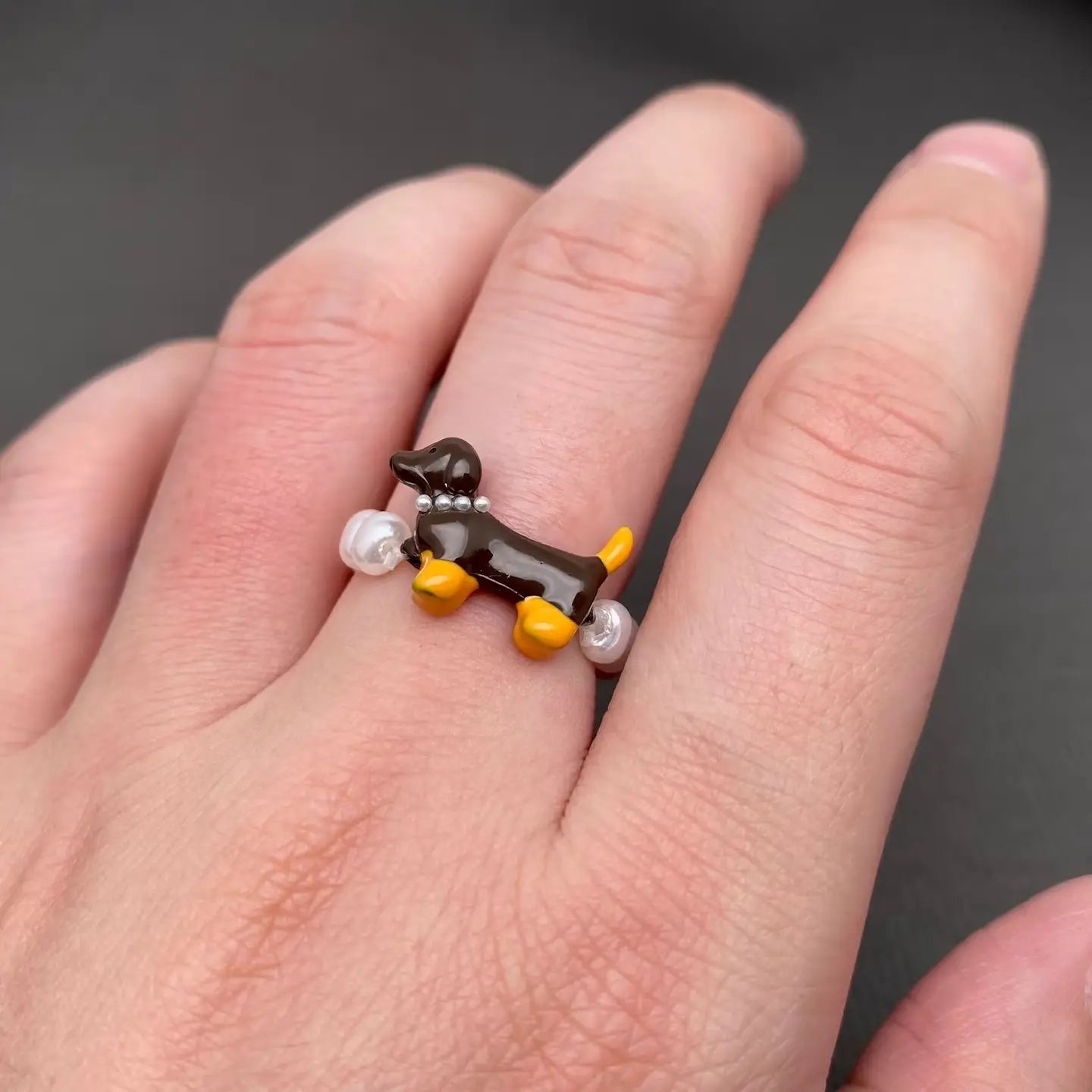 DACHSHUND PEARL RING