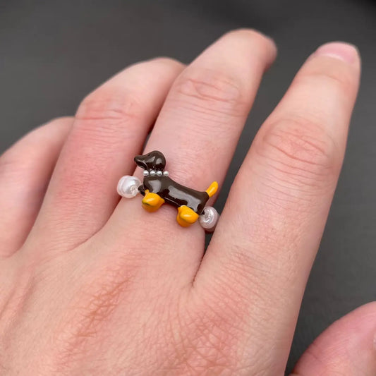 DACHSHUND PEARL RING