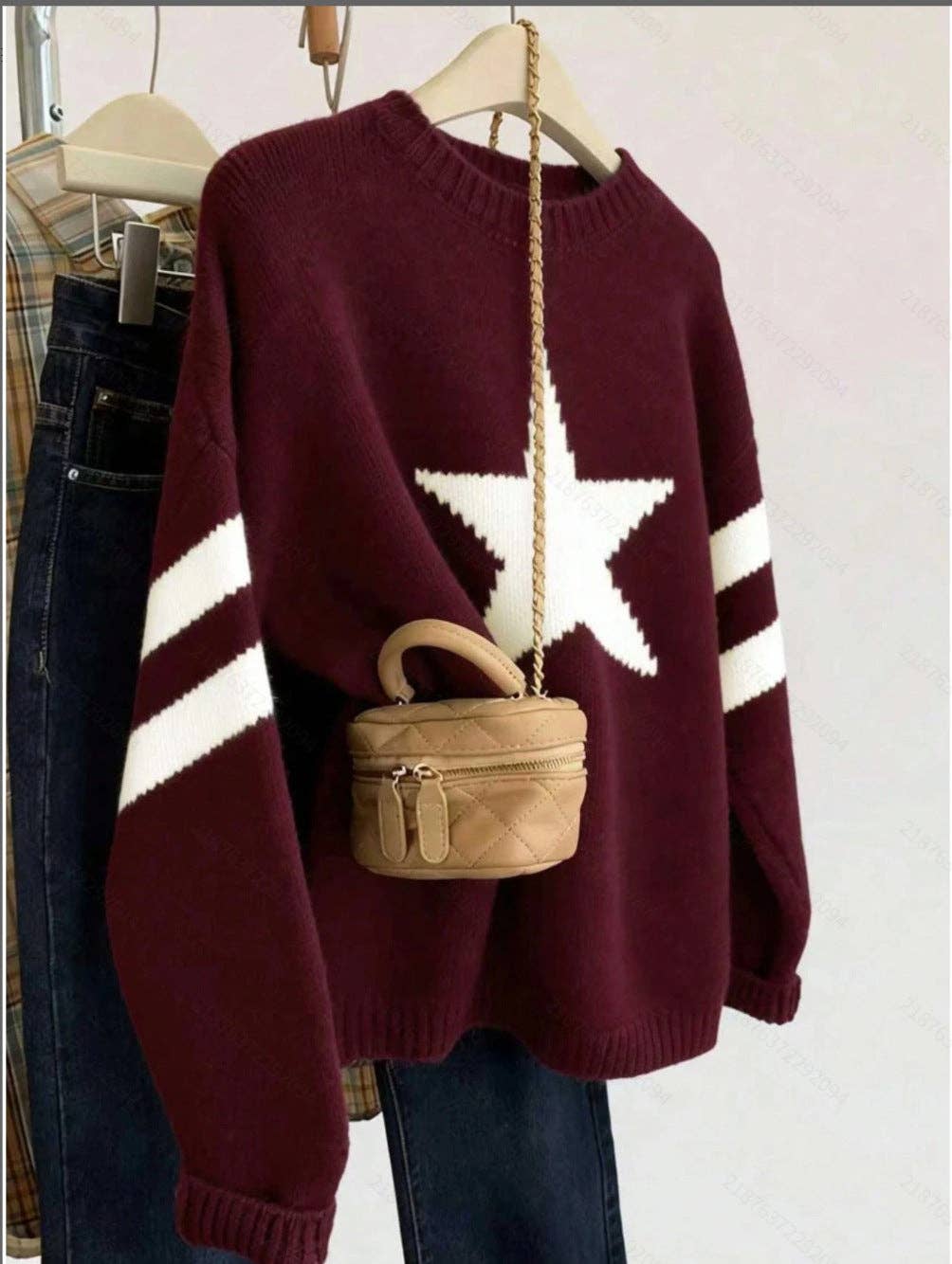 Star Graphic Crew Neck Knit Pullover Sweater