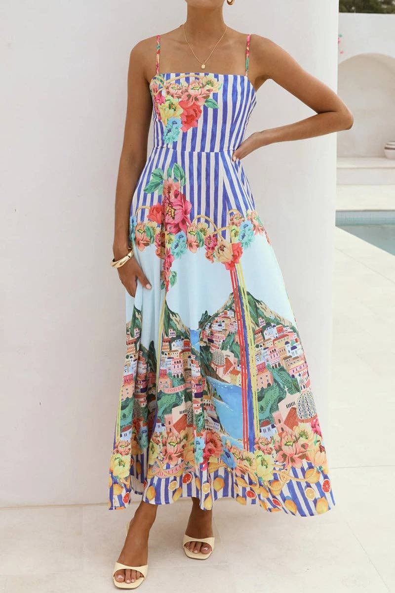Positano Striped Strappy Maxi Dress