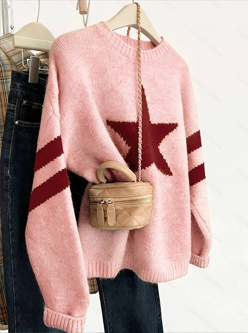 Star Graphic Crew Neck Knit Pullover Sweater