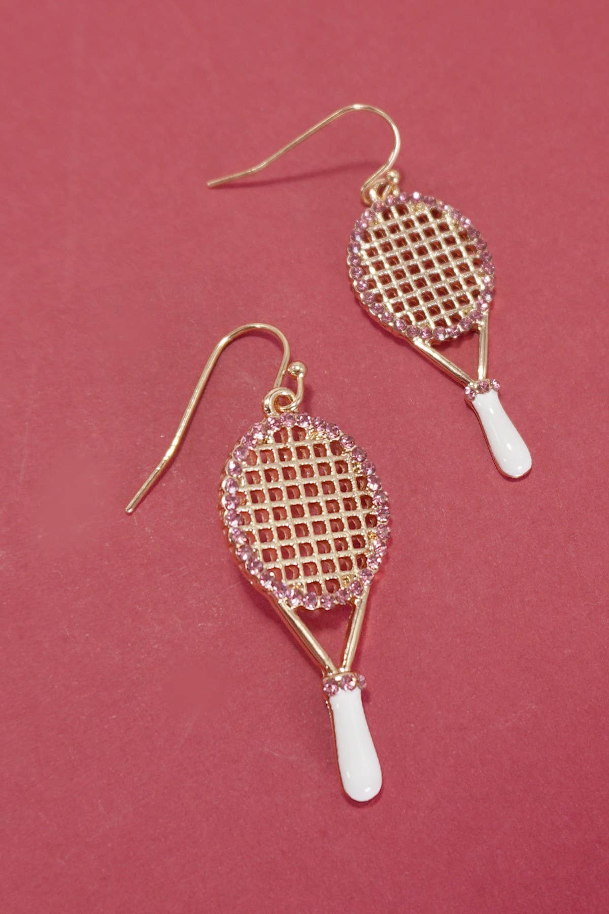 TENNIS RACKET RHINESTONE DROP EARRINGS