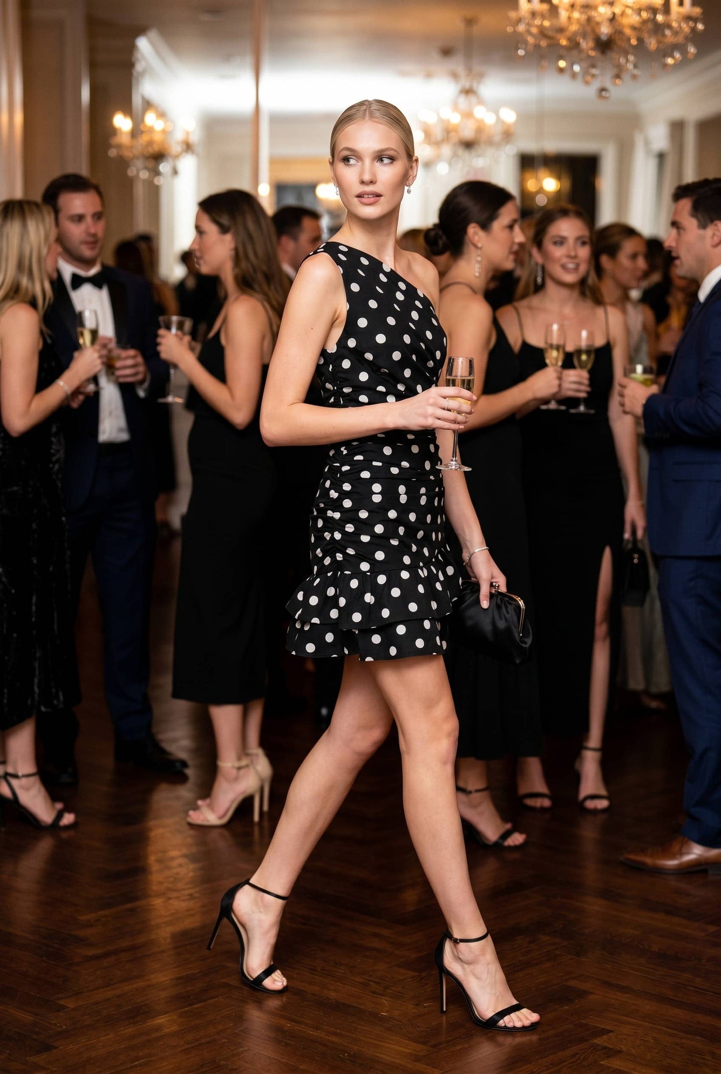 POLKA DOT ONE SHOULDER DRESS