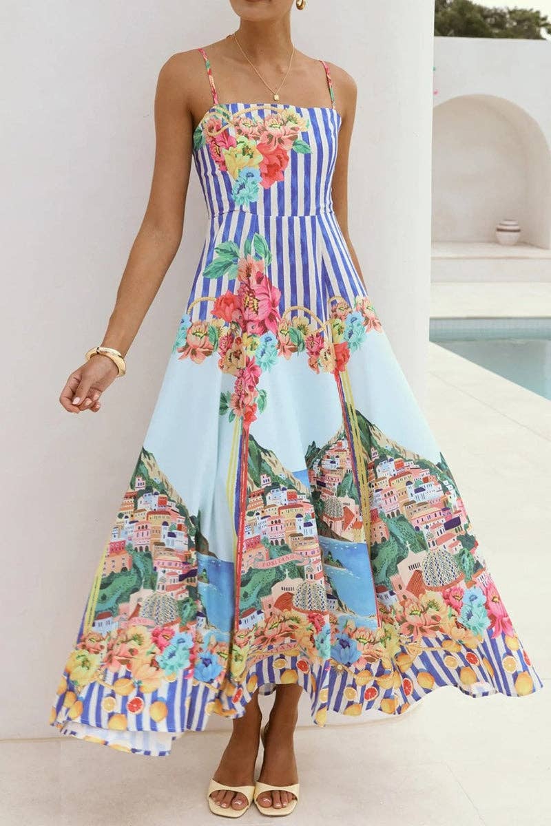 Positano Striped Strappy Maxi Dress
