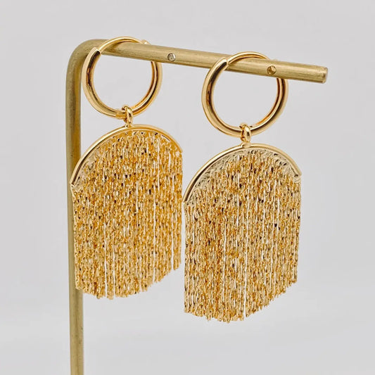 GOLD TASSEL HUGGIE EARRINGS