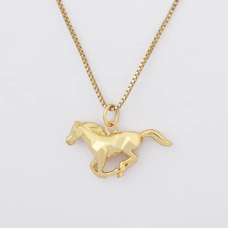 Horse Pendant Necklace Chain Gold Plated Jewelry