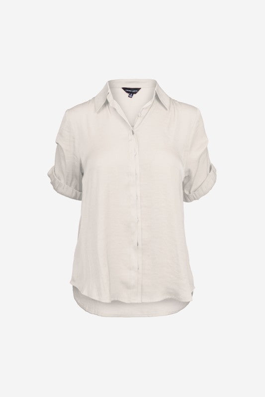 SASSY PINNED SLEEVE FLOWY BLOUSE