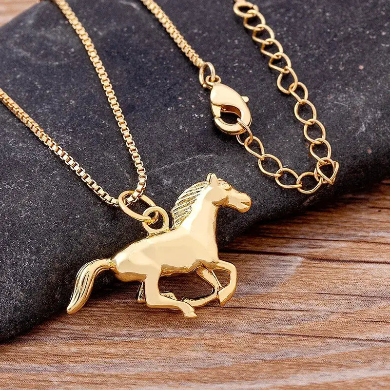 Horse Pendant Necklace Chain Gold Plated Jewelry