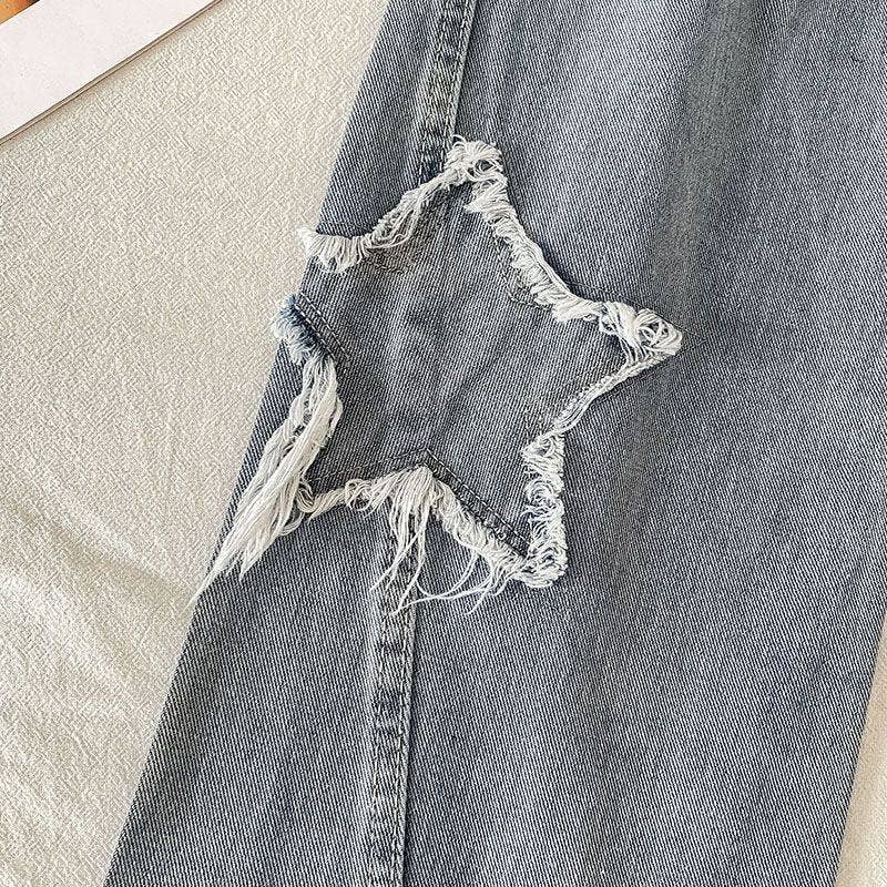 Star Patch Loose High Waist Straight Leg Jeans