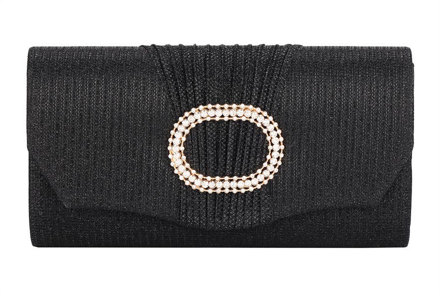 Fabric Rhinestone Buckle Clutch Handbag