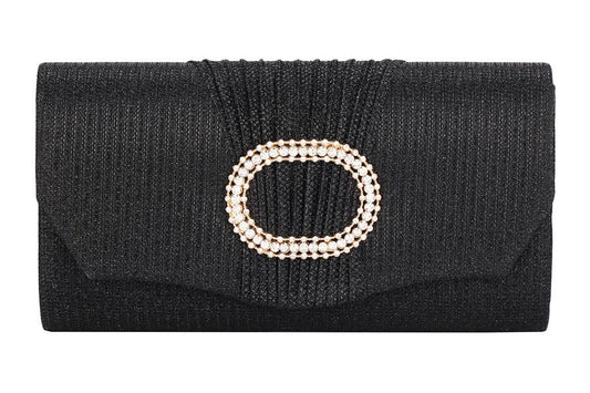 Fabric Rhinestone Buckle Clutch Handbag
