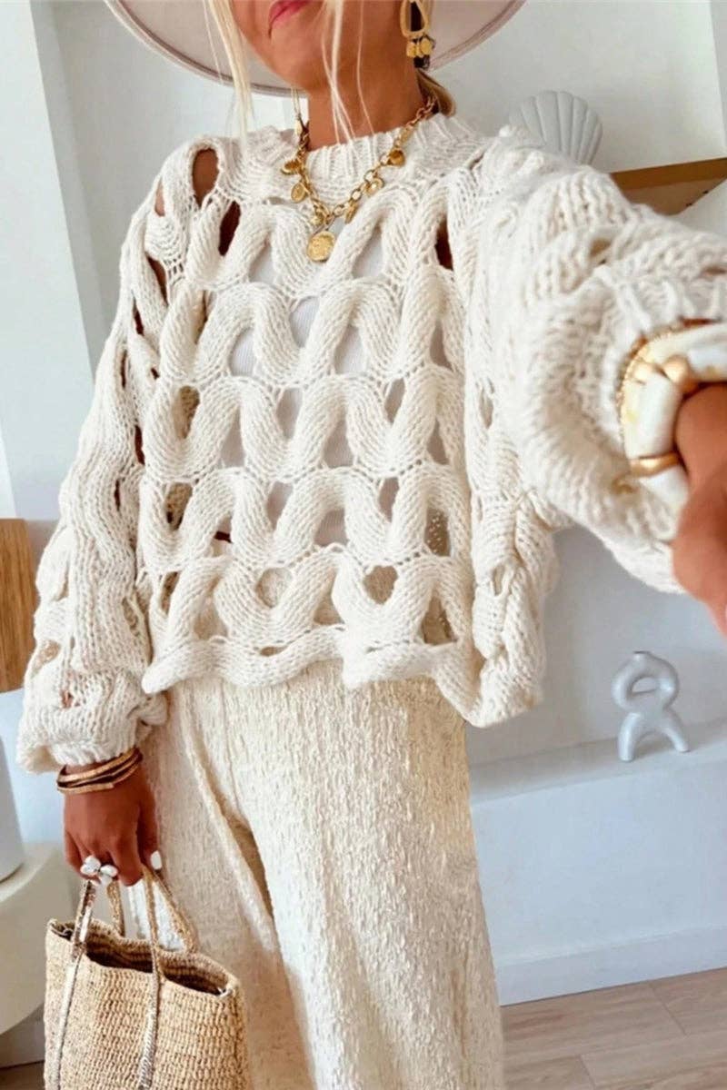 WAFFLE OPEN KNIT COZY SWEATER