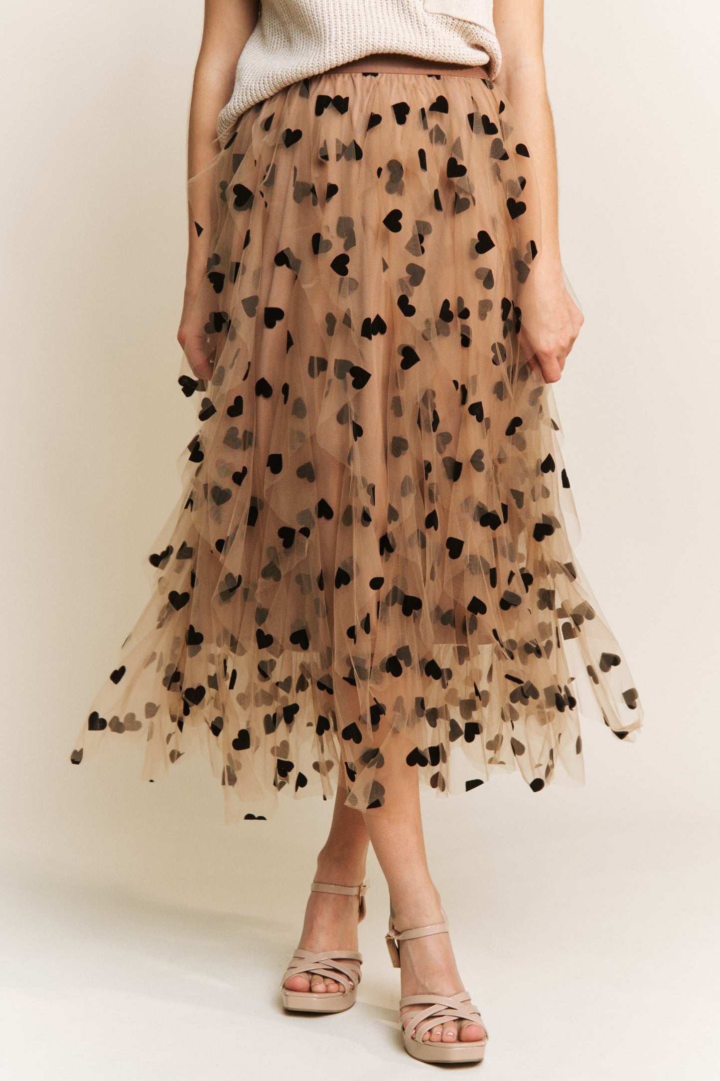 FLOCKED HEART TULLE SKIRT