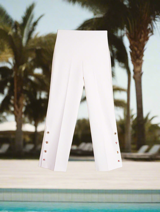 WHITE TROPIC SIDE BUTTON PANTS