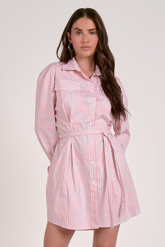 SERENA'S MELON STRIPE BUTTON DRESS