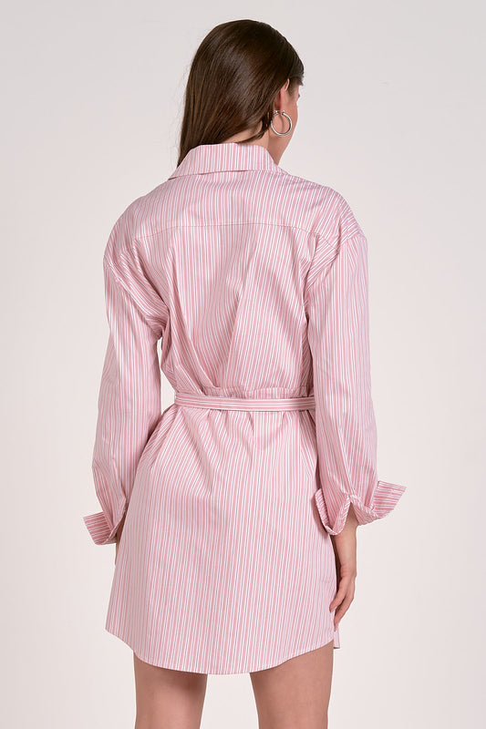 SERENA'S MELON STRIPE BUTTON DRESS